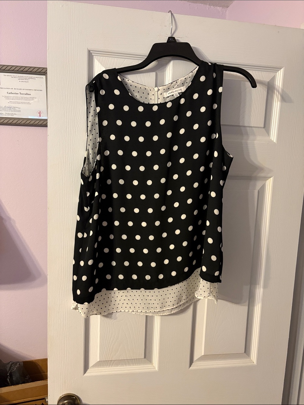 Rose & Olive Black and White Polka Dot Sleeveless Blouse